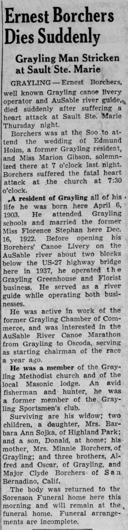 Borchers AuSable Canoe & Kayak - Dec 12 1952 Article